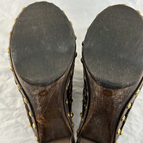 Miu Miu Italian Brown Velvet Embroidered Studded Heeled Clogs - Picture 8 of 9